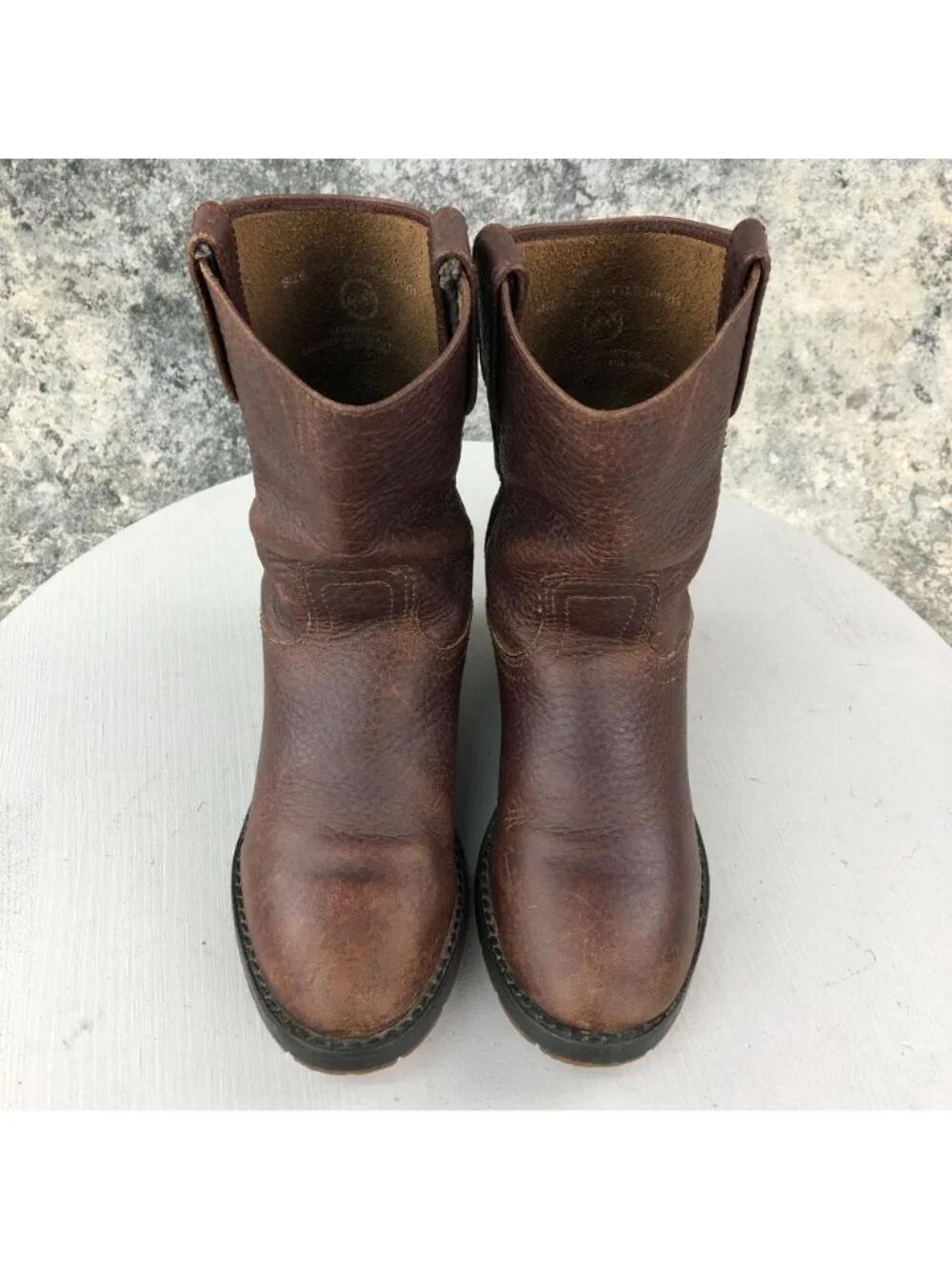 Double H Kid's Size 12 Brown Leather Pull On Closed Toe Western Cowboy Boots